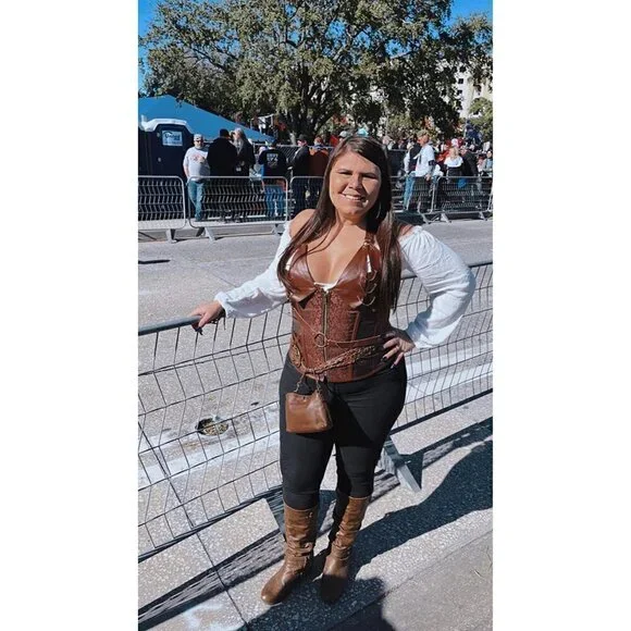 Steampunk Corset Top Steel Boned Underbust Renaissance Brown Leather Cosplay NWT - Picture 9 of 11